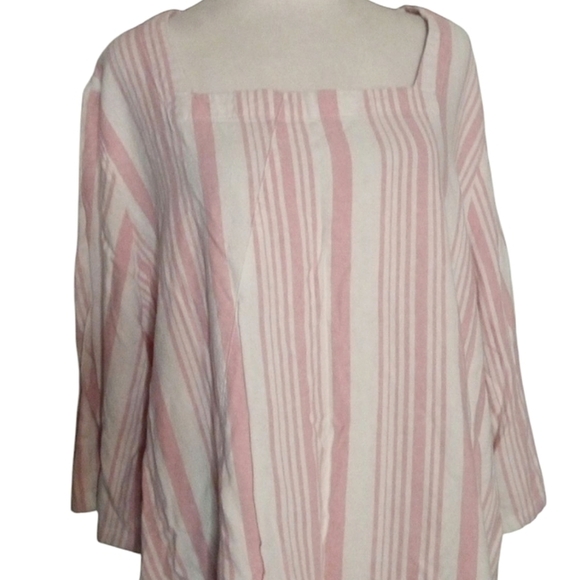 Cotton Traders Pink White Stripe Oversized Linen Blend Tunic Top Size‎ 20 - Picture 2 of 8